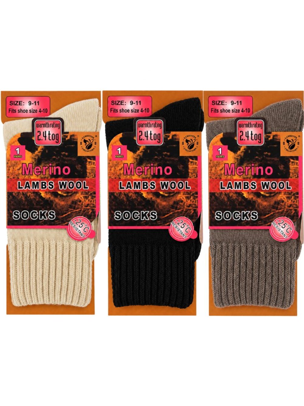 Women's Lamb Wool Socks, Size 9-11 Warm Winter Hiking Merino Lamb Wool, 3-Pairs